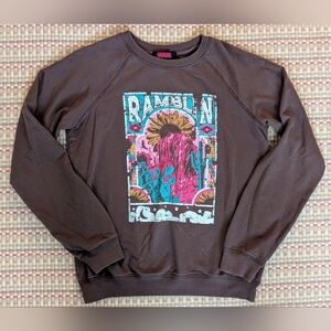 Rock & Roll Cowgirl Girls Java Brown Ramblin Graphic Long Sleeve Pullover Top